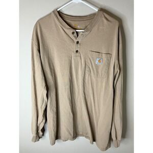 Carhartt Henley Shirt Mens XL Tan Long Sleeve K128 DES